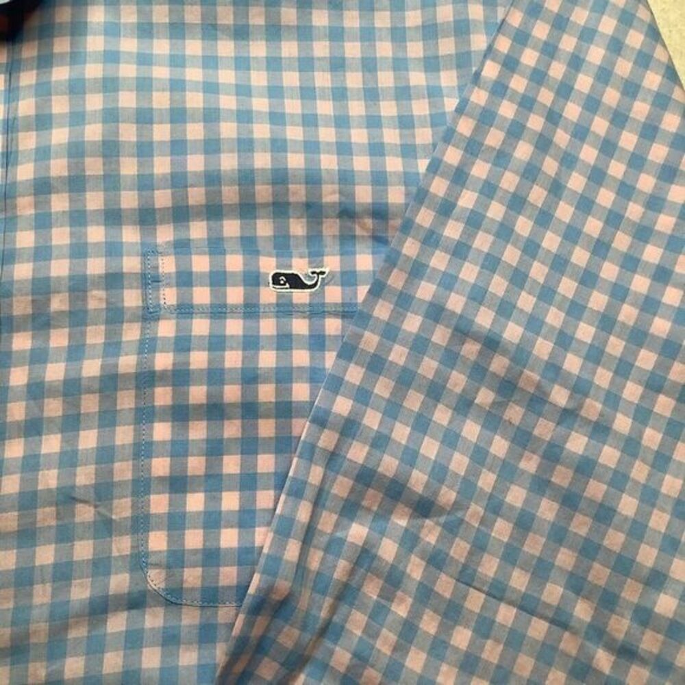 Vineyard Vines XL Slim Fit‎ Tucker Shirt Blue Pink Check Plaid Whale Logo - Picture 3 of 6